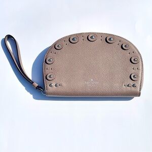 Kate Spade Larchmont Avenue Silver Studded Wristlet Clutch Light Walnut